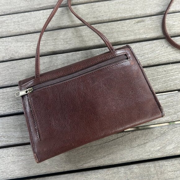 Boulder Ridge Brown Leather Folding Crossbody Bag Wallet - Picture 4 of 9